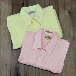 Vintage Kentfield Dress Shirts 16 32/33 Pink Yellow 70s Disco 2 Pack Retro